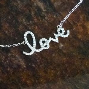 Love 925 Sterling Cursive Script Necklace Adjustable Chain Swarovski Crystals